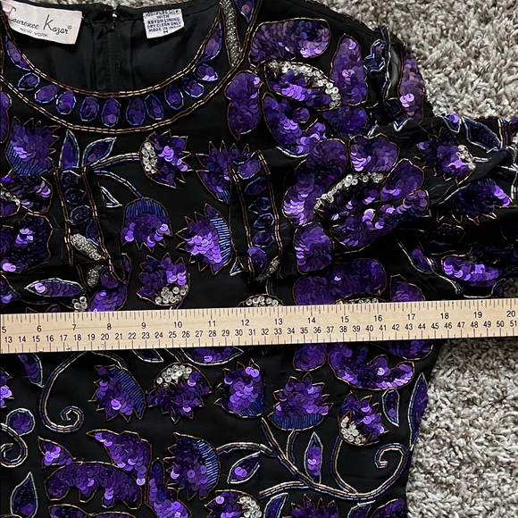 Vintage Lawrence Kazar Sequin Beaded Embellished Silk Blouse Purple in M - Picture 11 of 16